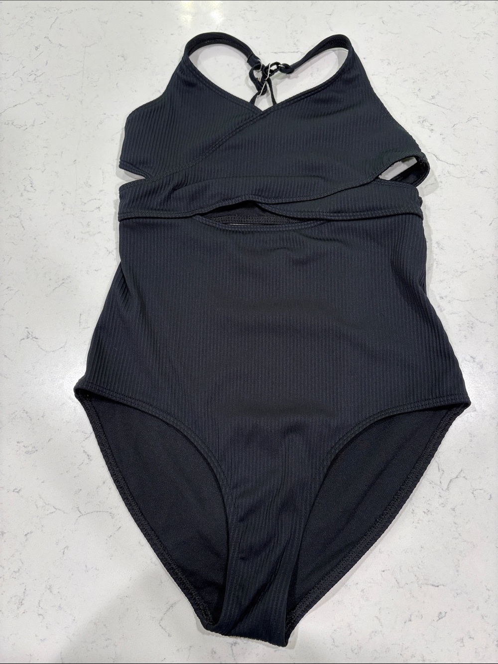 abercrombie kids Black Ribbed One-Piece Swimsuit with Cutout